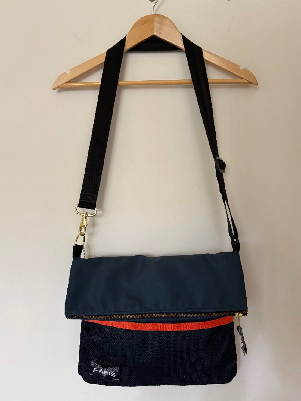 FARIS Men’s Navy Orange Foldover Messenger Crossbody Bag USA Made